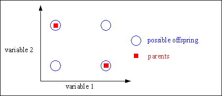 Fig. 4-1: Possible positions of the offspring after discrete recombination